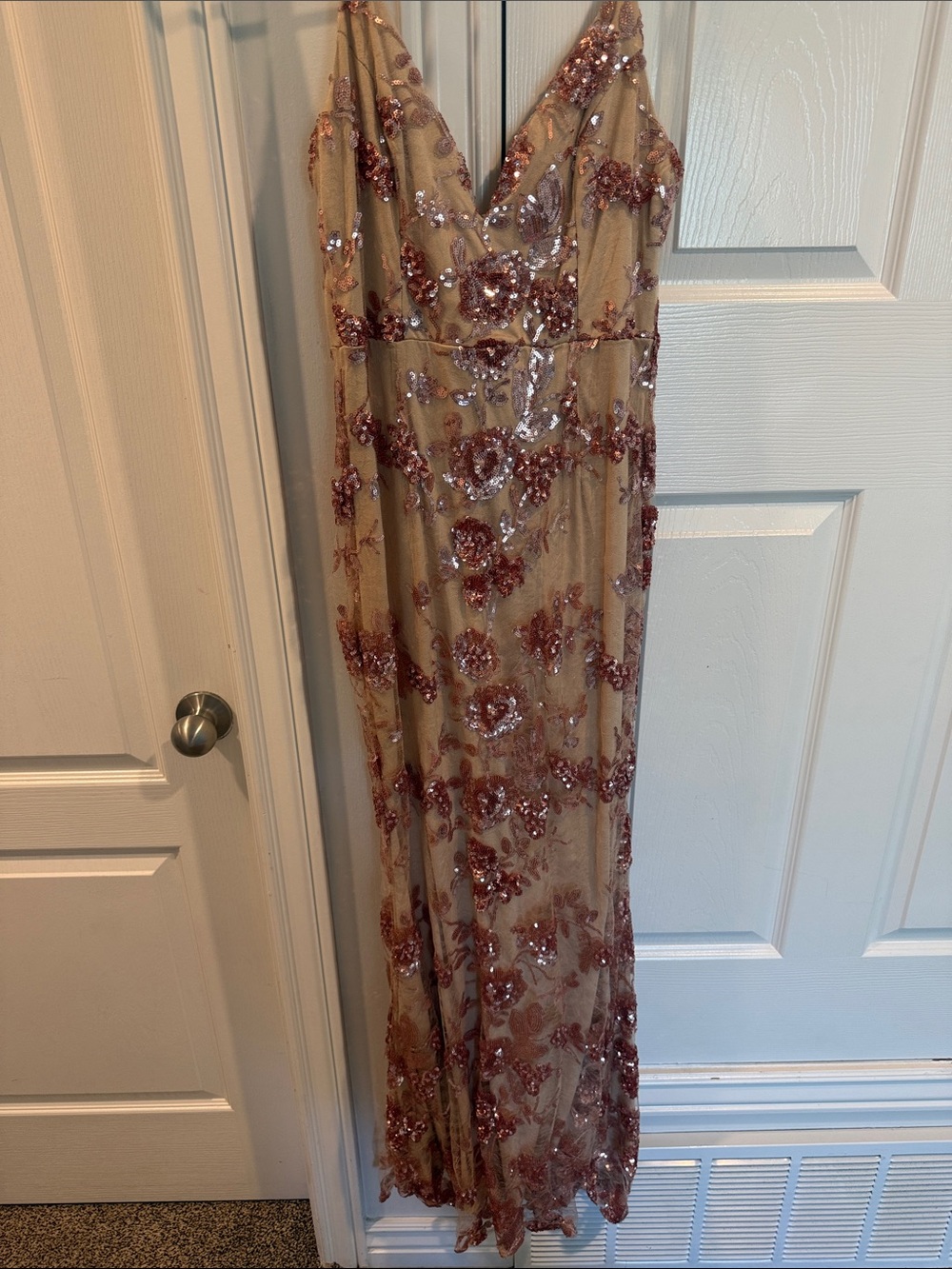 Lulu's Rose Gold Sequin Floral V-Neck Maxi Dress